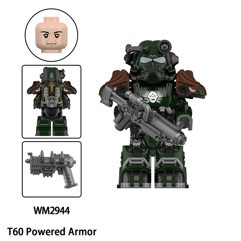 Game Radiation Fallout T60 Powered Armor Minifigs Building Block Military Mecha Weapons Helmet Alternate Armor Toys Gifts WM6211