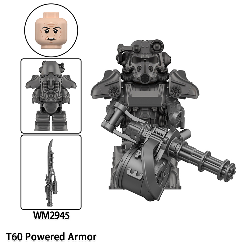 Game Radiation Fallout T60 Powered Armor Minifigs Building Block Military Mecha Weapons Helmet Alternate Armor Toys Gifts WM6211