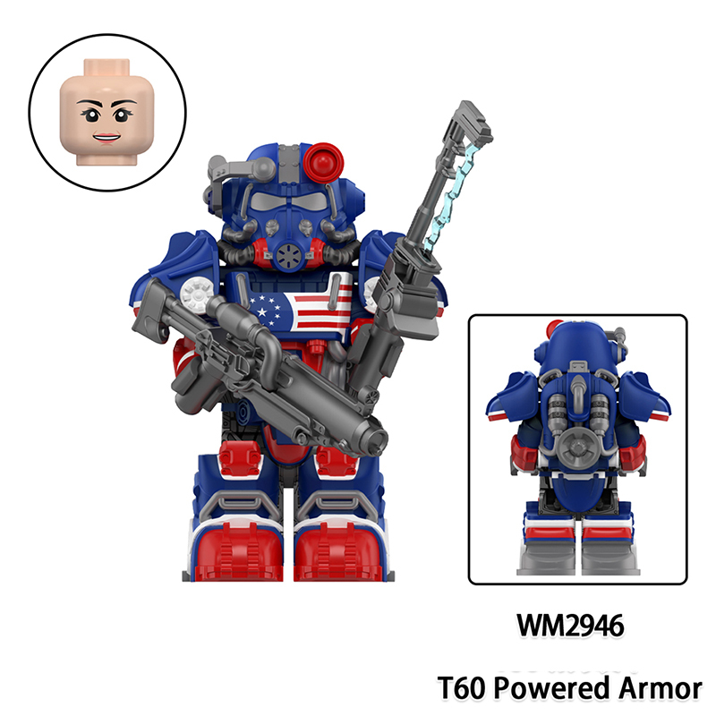 Game Radiation Fallout T60 Powered Armor Minifigs Building Block Military Mecha Weapons Helmet Alternate Armor Toys Gifts WM6211
