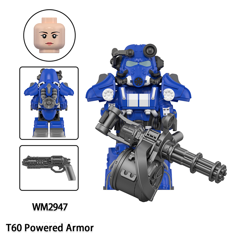 Game Radiation Fallout T60 Powered Armor Minifigs Building Block Military Mecha Weapons Helmet Alternate Armor Toys Gifts WM6211