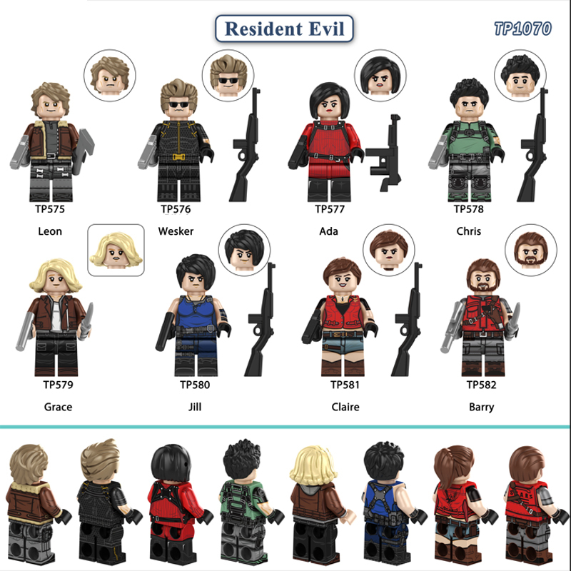 Resident Evil Leon Wesker Minifigs Ada Chris Grace Jill Claire Barry Building Block Survival Horror Game Character Toy Gifts TP1070