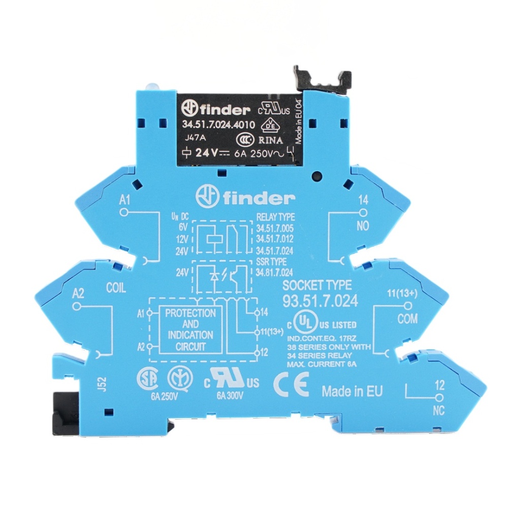 FINDER 34.51.7.024.4010 24VDC with 93.51.7.024 Socket Power Relay