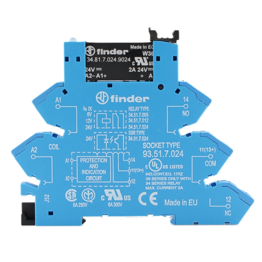 FINDER 34.81.7.024.9024 Power Relay with 93.51.7.024 relay sockets