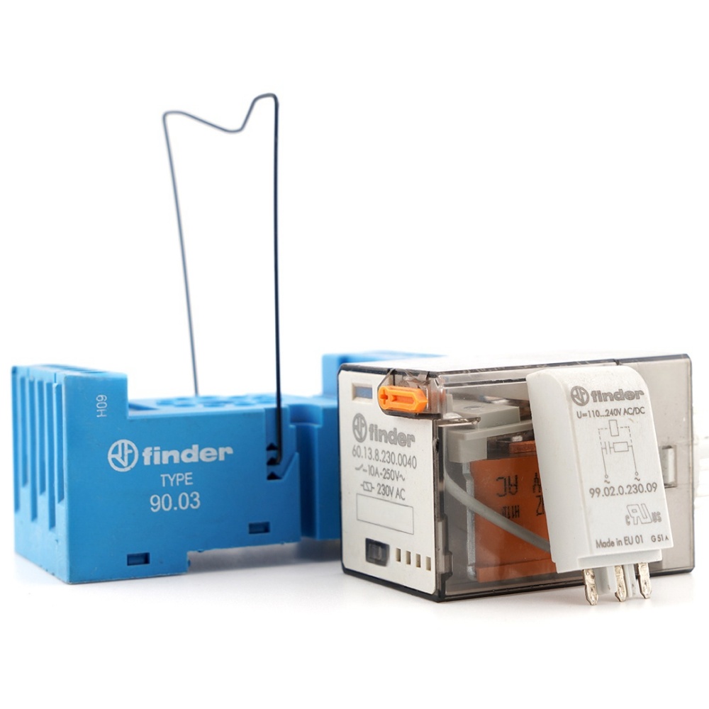 FINDER 60.13.8.230.0040 Power Relay with 90.03 Socket and 99.02.0.230.09 RC Circuit Module