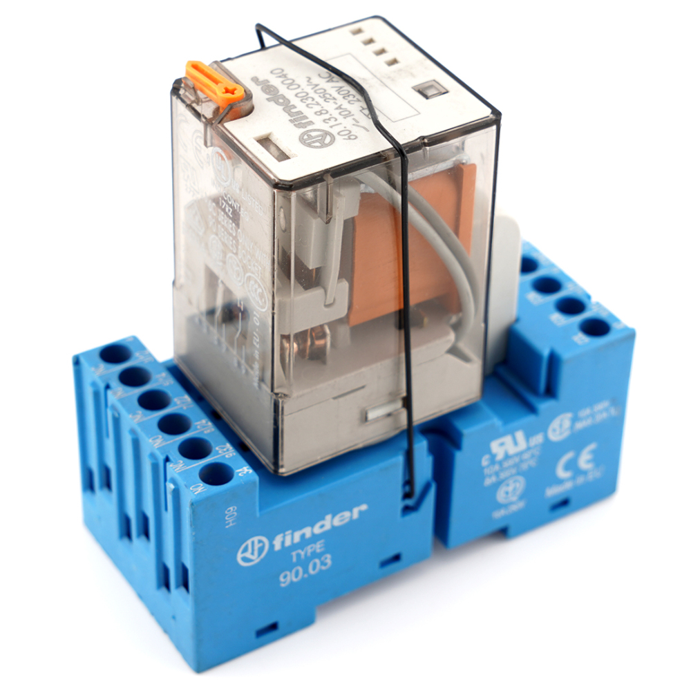 FINDER 60.13.8.230.0040 Power Relay with 90.03 Socket and 99.02.0.230.09 RC Circuit Module