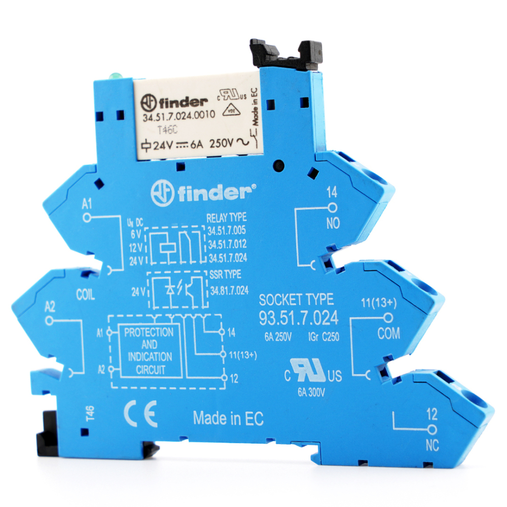 FINDER 34.51.7.024.0010 24VDC Power Relay with 93.51.7.024 Socket
