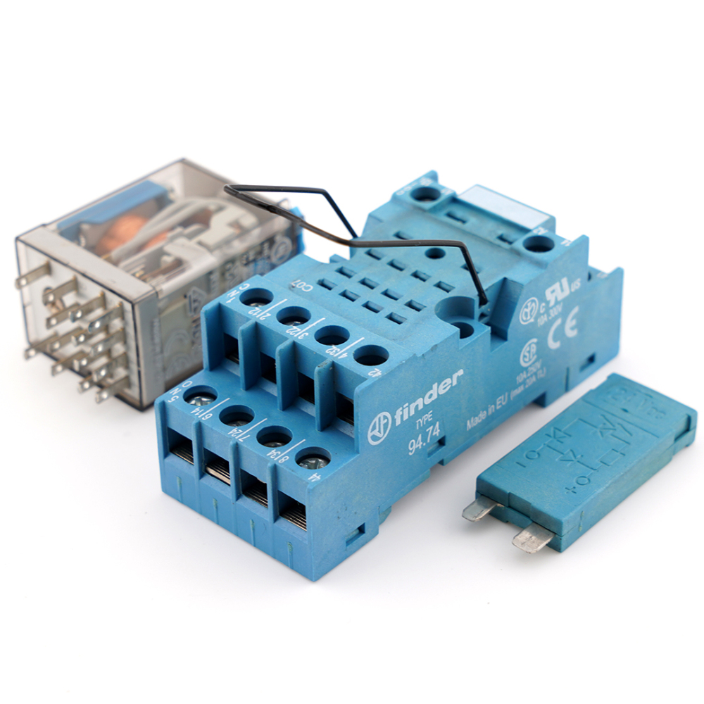 FINDER 55.34.9.024.0040 24VDC Power Relay With 94.74 Socket and LED light
