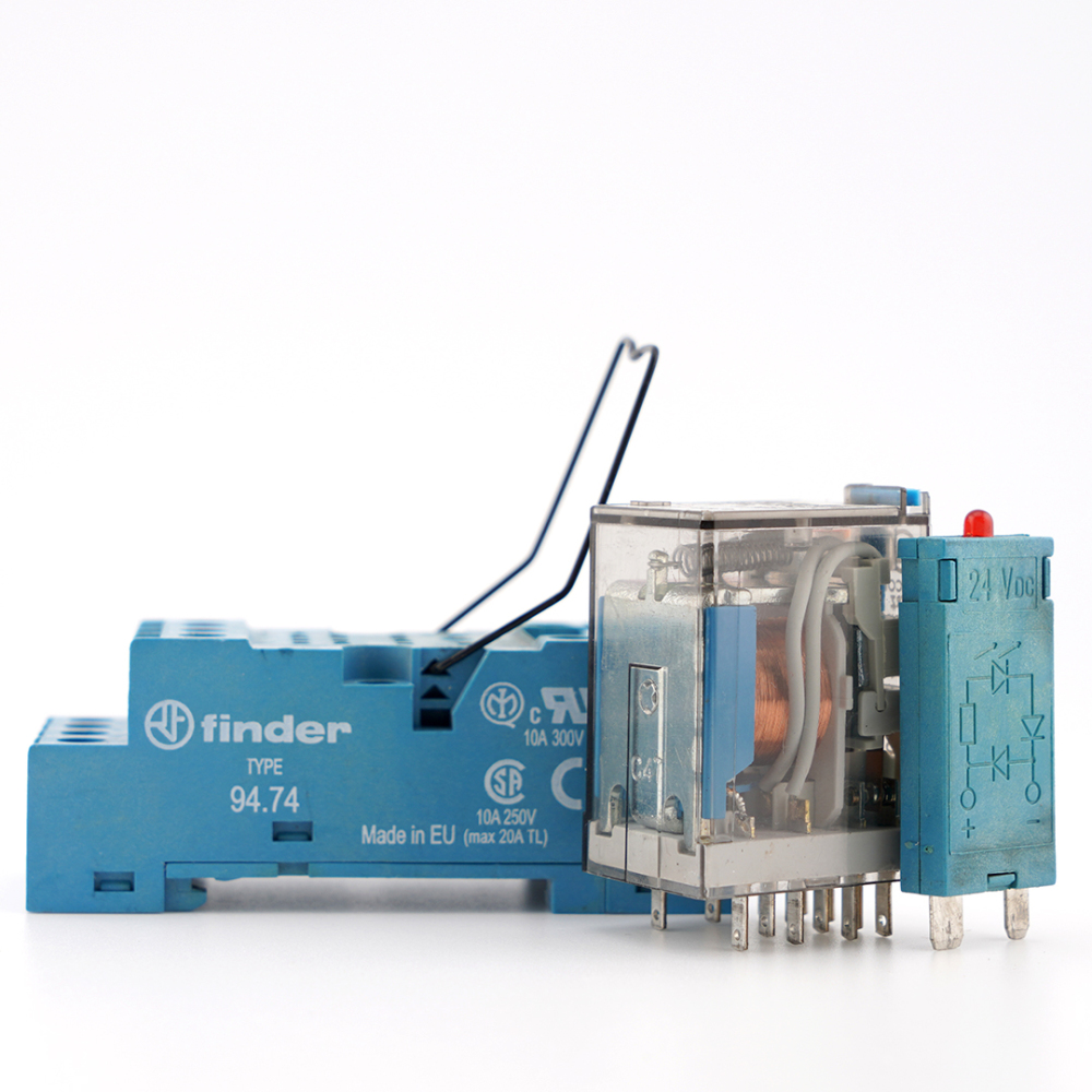 FINDER 55.34.9.024.0040 24VDC Power Relay With 94.74 Socket and LED light