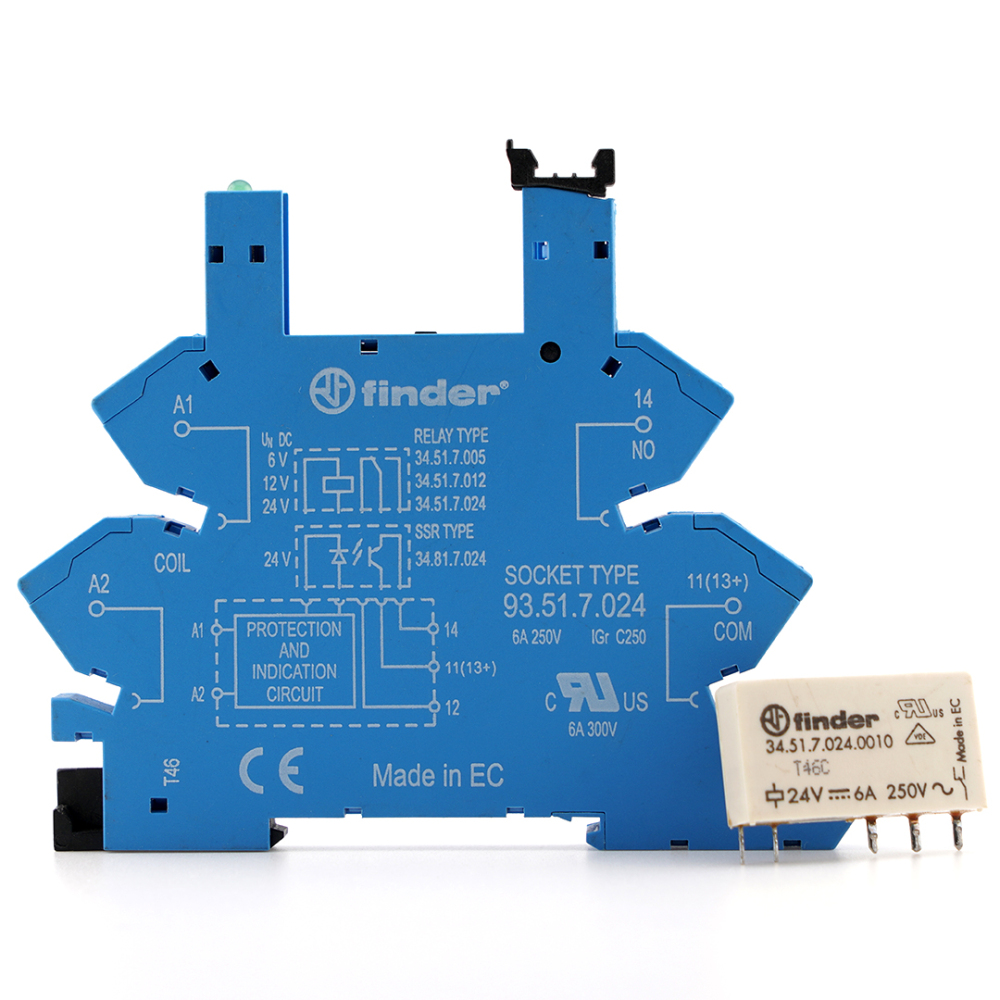 FINDER 34.51.7.024.0010 24VDC Power Relay with 93.51.7.024 Socket