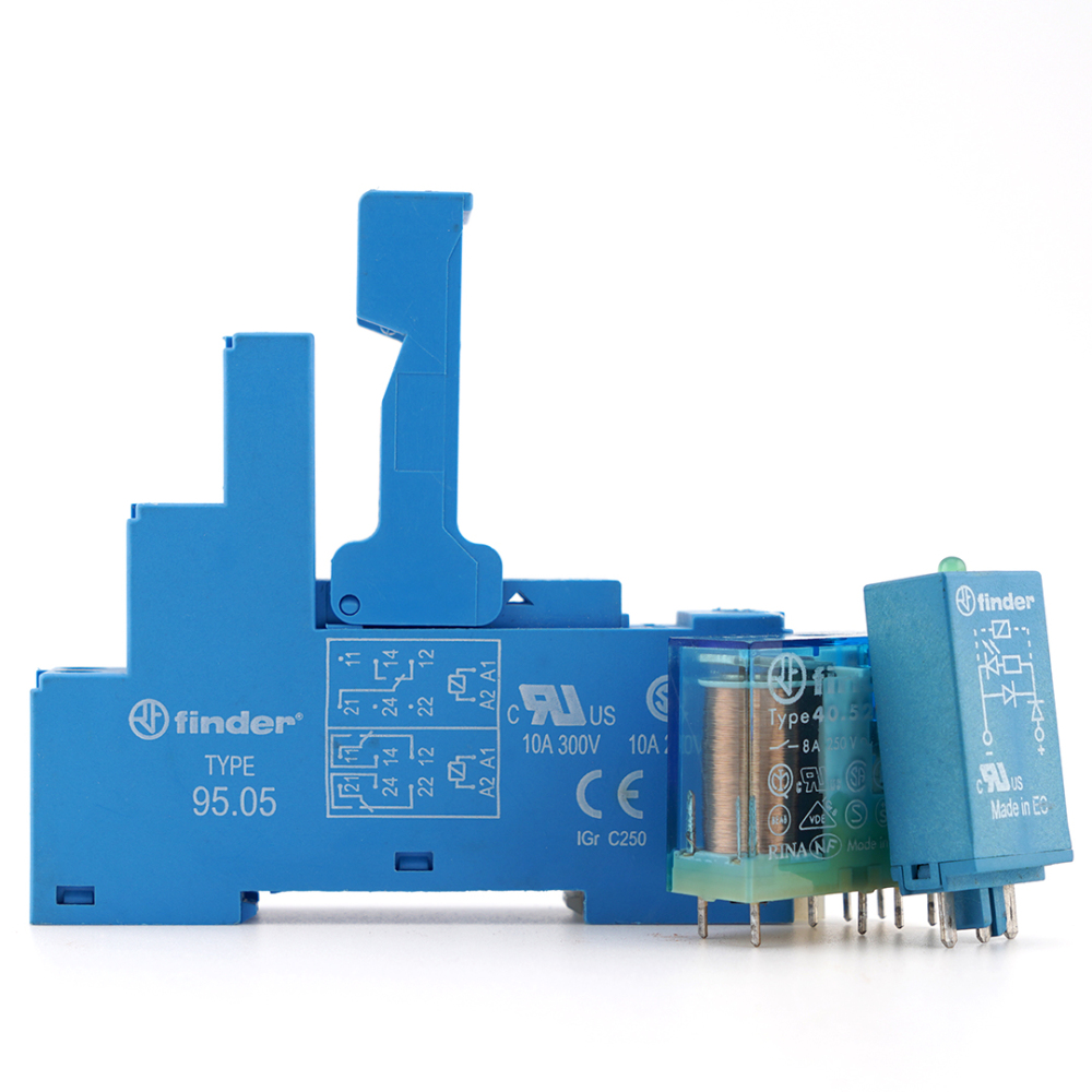 FINDER 40.52.9.024.0000 24VDC Power Relay With 95.05 Socket and 9902.9024.99