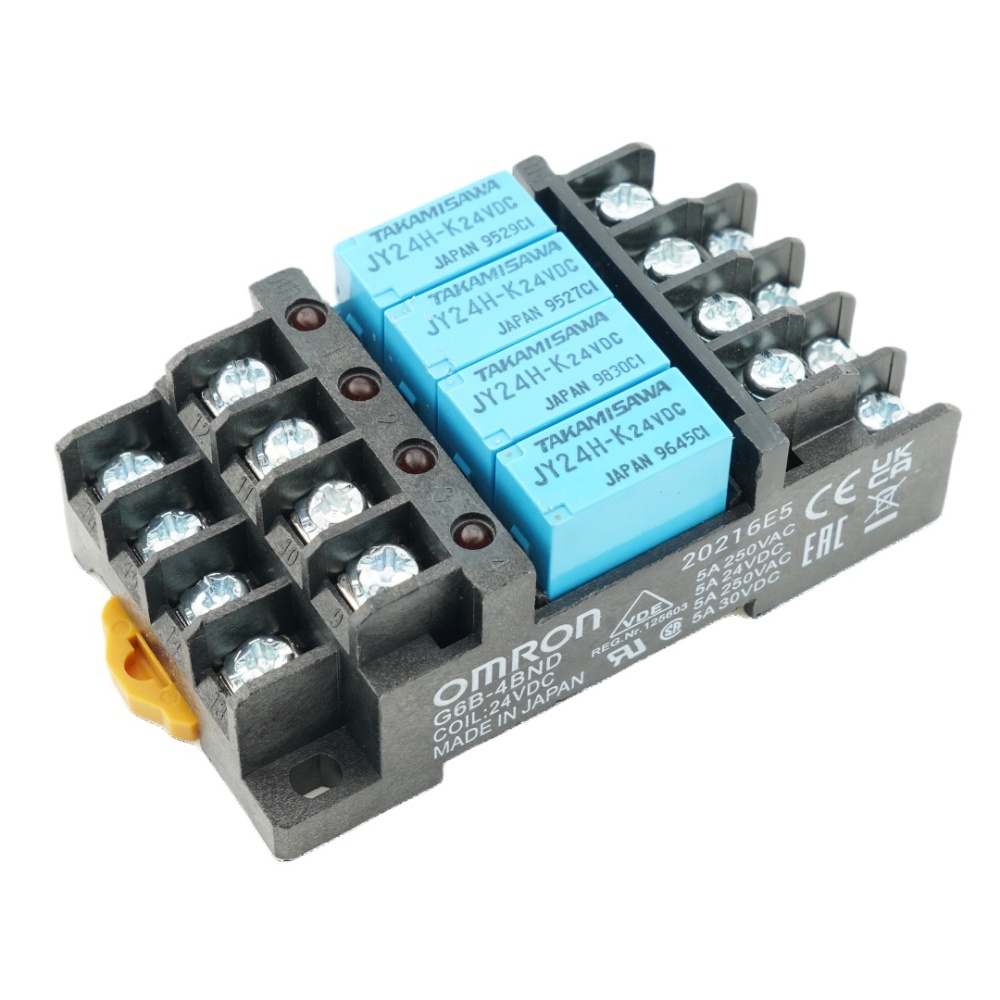TAKAMISAWA 4pcs JY24H-K 24VDC Power Relays with G6B-4BND DC24 Relay Socket