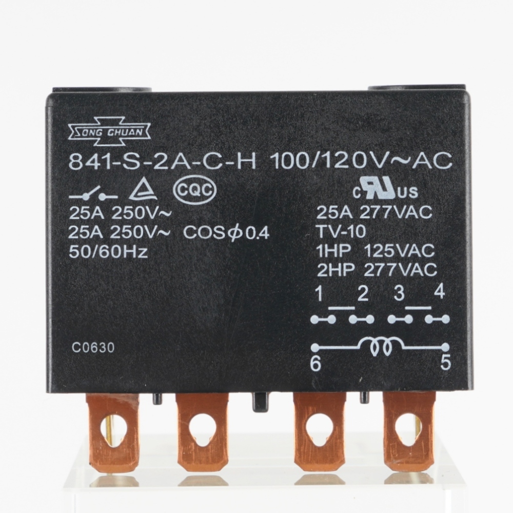 Song Chuan 841-S-2A-C-H 100/120VAC General Purpose Relays 30A 2 Form A (DPDT-NO)