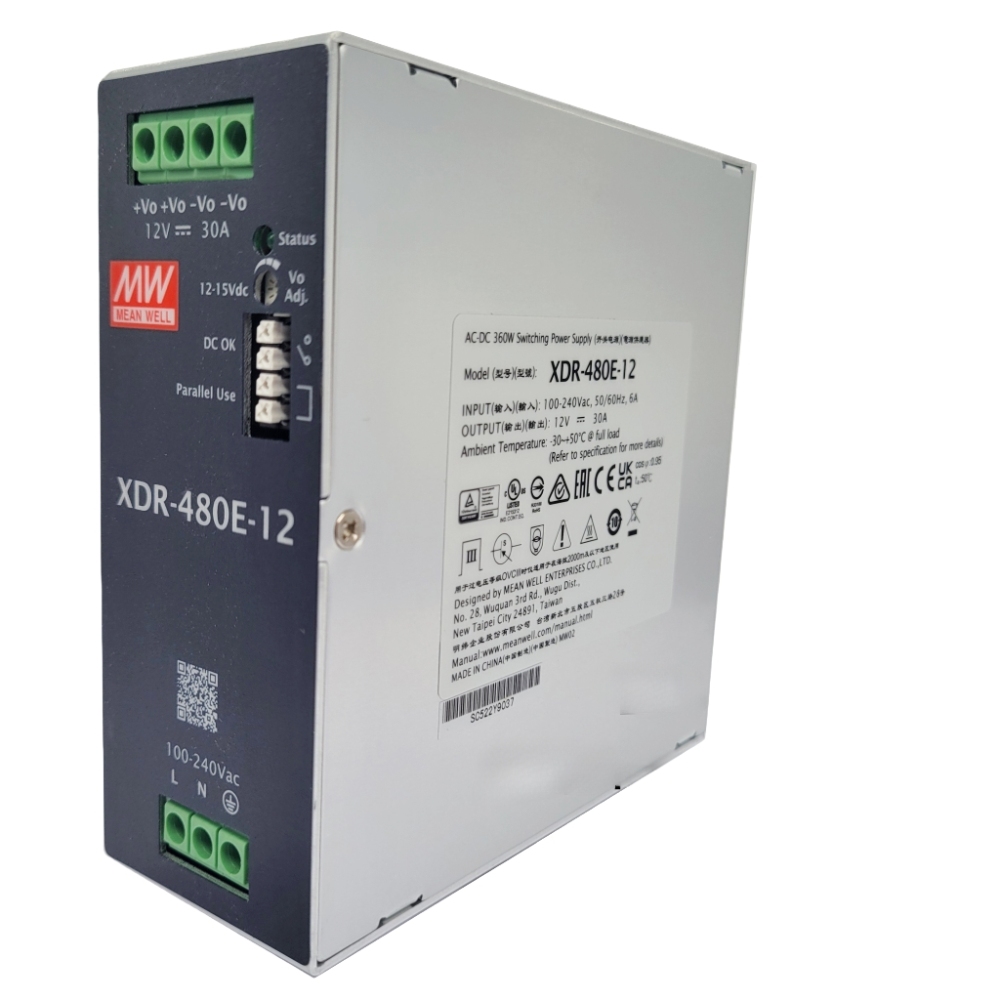 MEAN WELL XDR-480E-12 AC/DC DIN RAIL POWER SUPPLY 12V 480W 30A