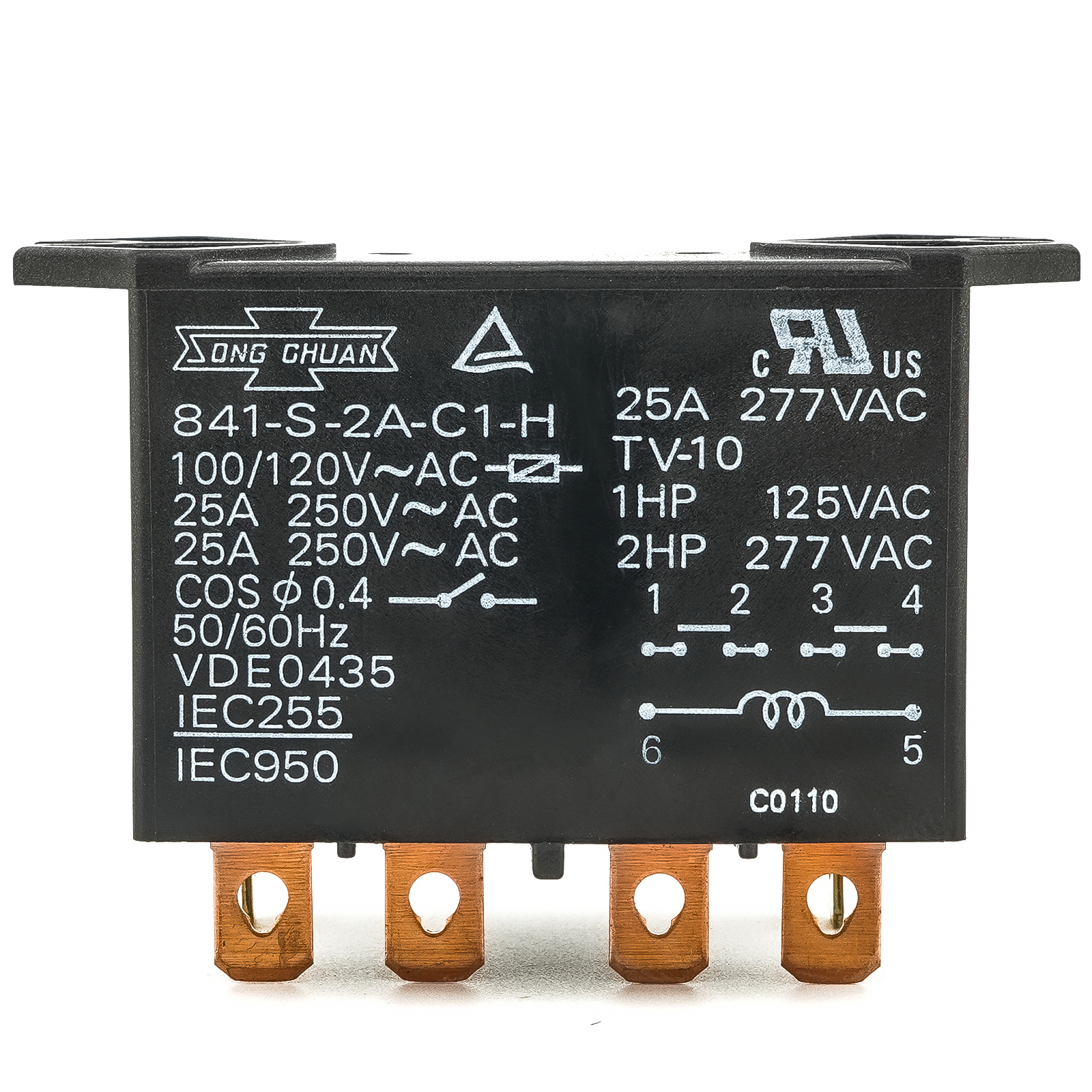 Song Chuan 841-S-2A-C-H 100/120VAC 25A  Power Relay 6Pins