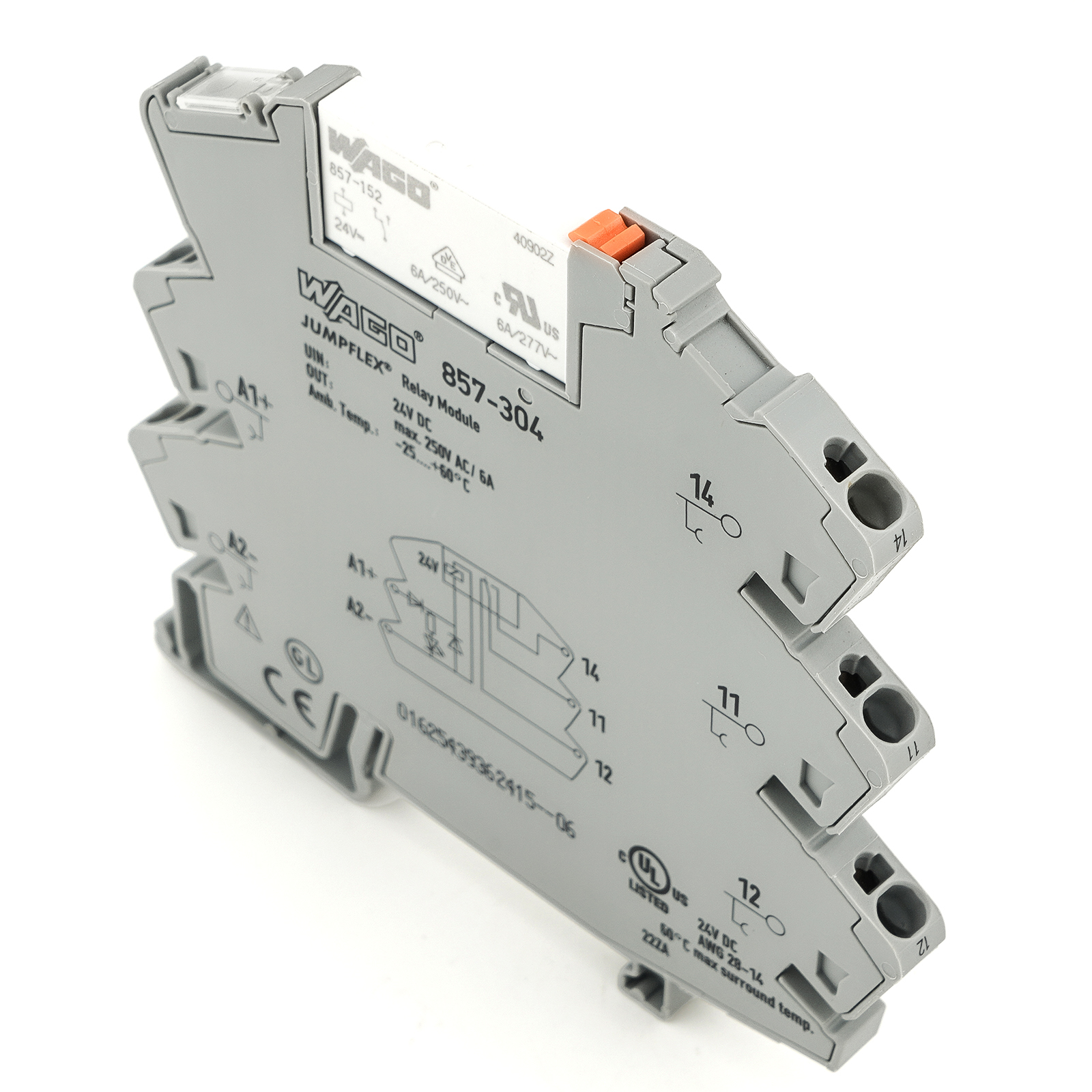 WAGO 857-152+857-304 Relay Module Kit 24VDC 6A 250VAC SPDT DIN Rail Moint