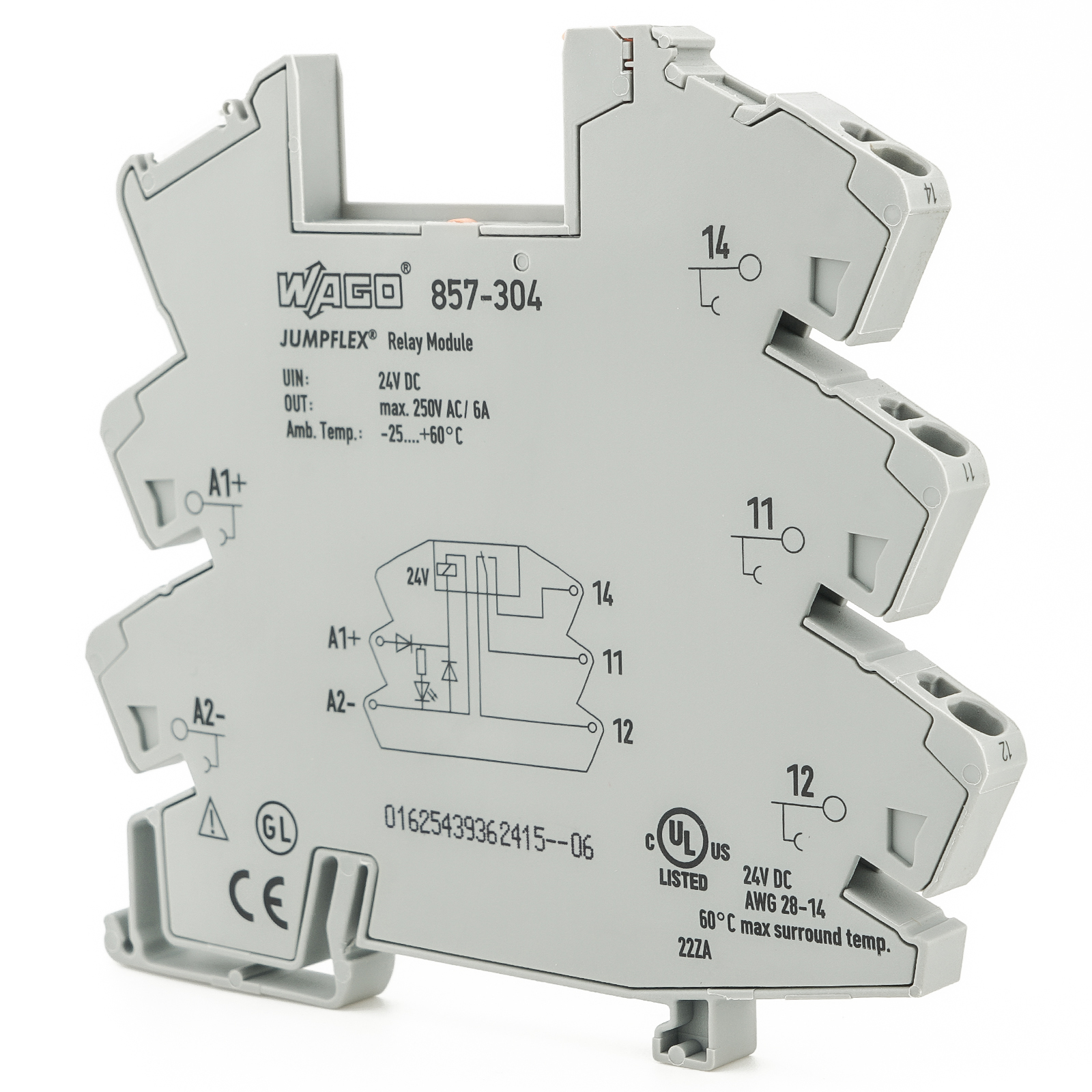 WAGO 857-152+857-304 Relay Module Kit 24VDC 6A 250VAC SPDT DIN Rail Moint