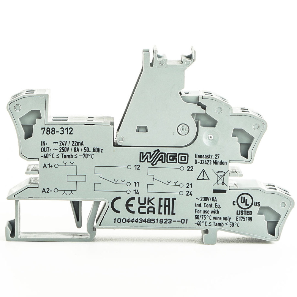 WAGO 788-312 General Purpose Relay DPDT (2 Form C) 24VDC Coil DIN Rail