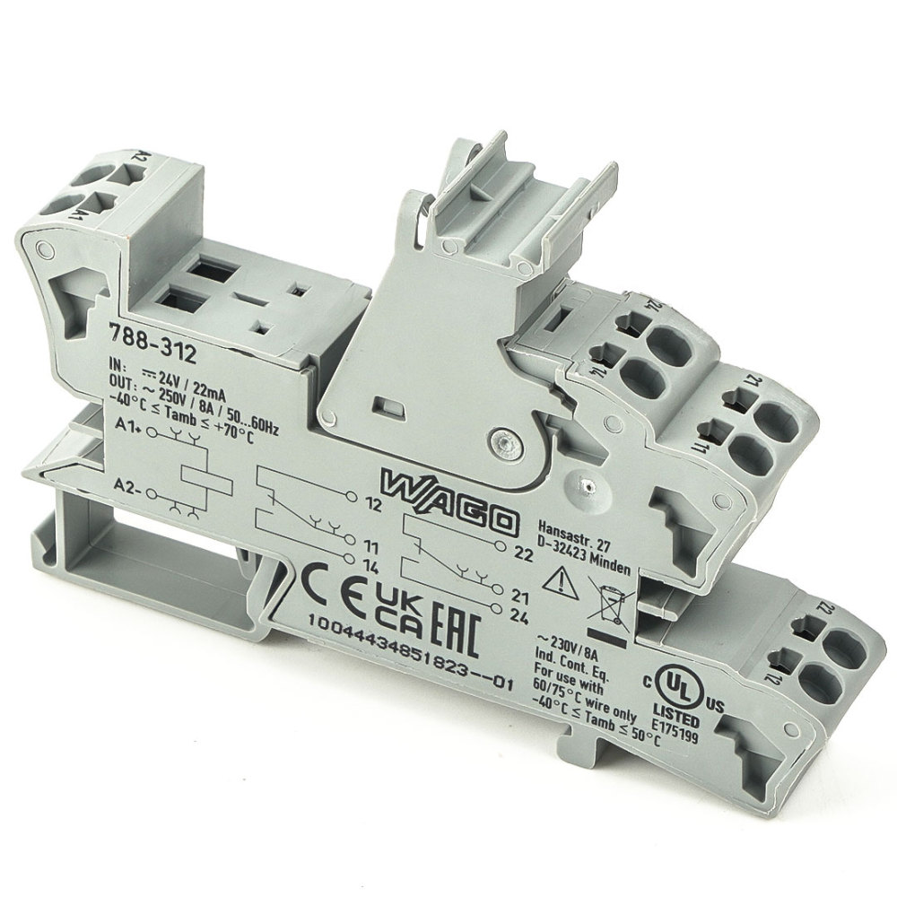 WAGO 788-312 General Purpose Relay DPDT (2 Form C) 24VDC Coil DIN Rail
