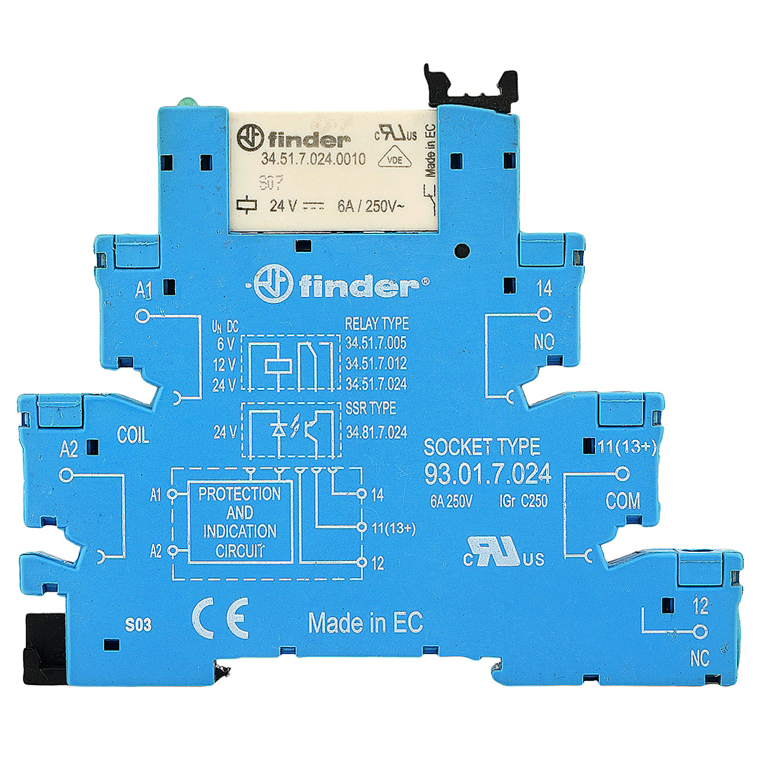FINDER 34.51.7.024.0010 24VDC Relay+93.01.7.024 DIN Rail Socket SPDT 6A 250VAC