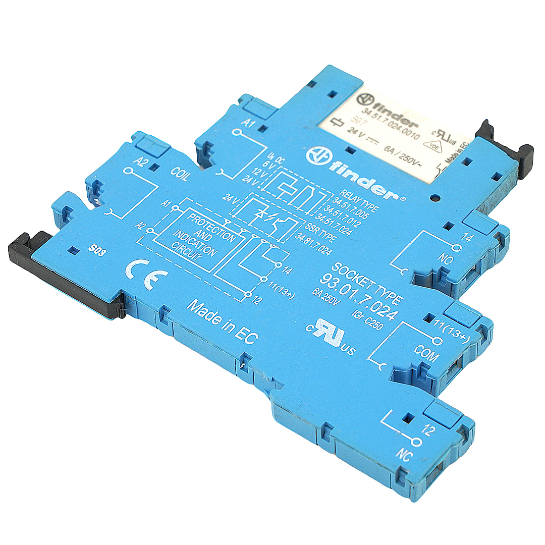FINDER 34.51.7.024.0010 24VDC Relay+93.01.7.024 DIN Rail Socket SPDT 6A 250VAC