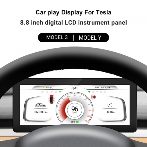 Ecran Tableau de bord Carplay sans fil  Android  Auto de 8,8 pouces pour la mise à niveau multimédia d'affichage tête haute pour Tesla modèle 3/Y