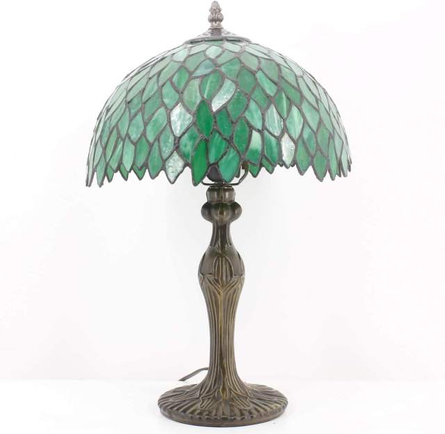 Table Lamp Tiffany Style Bedside Lamp Green Wisteria Stained Glass Luxurious Reading Desk Light 18 inch Tall Living Room Bedroom Library Banker Hotel Victorian Memory Sympathy WERFACTORY LED Bulb Better