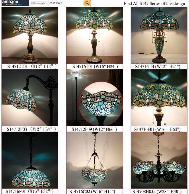 Tiffany Pendant Lighting for Kitchen Island Large Fixture Industrial Rustic Chandelier Swag Farmhouse 16 Inch Sea Blue Stained Glass Dragonfly Shade Boho Hanging Lamp Bedroom Living Dining Room WERFACTORY