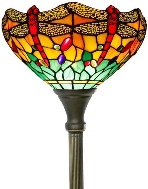 Tiffany Floor Torchiere Lamp 66 inch&quot; Tall Industrial Bronze Pole Vintage Boho Stained Glass Dragonfly Retro Rustic Standing Uplight Corner Bright Torch Light Living Room Kids Bedroom Office WERFACTORY