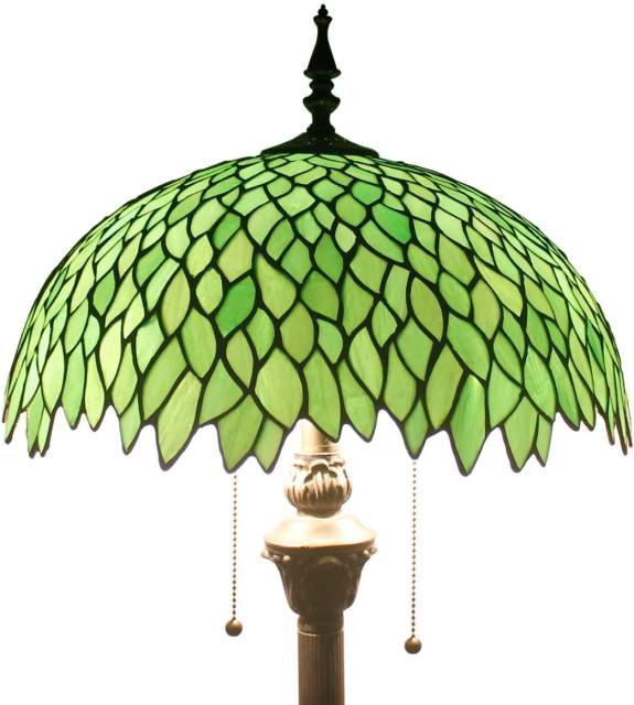 Tiffany Floor Lamp Glam Art Bright Standing Reading Light 64 inch&quot;Tall Green Stained Glass Wisteria Style Shade Boho Industrial Bronze Pole Vintage Base Kids Bedroom Living Room Farmhouse Office WERFACTORY