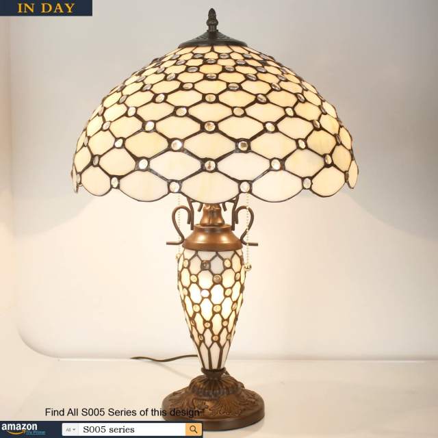 Tiffany Lamp with Nightlight Rustic Large Stained Glass Crystal Pear Bead Table Lamp 24 Inch Tall Vintage Base Lover Living Room Bedroom Bedside Nightstand Home Office Family WERFACTORY Led Bulb Better