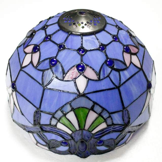 Tiffany Ceiling Light Fixture Semi Flush Mount 12 Inch Blue Purple Stained Glass Lavender Baroque Cover Shade Close to Island Hanging Lamp Decor Bedroom Kitchen Dining Living Room Entry Hallway WERFACTORY