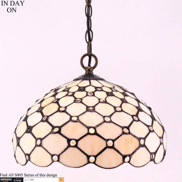 Tiffany Pendant Lighting for Kitchen Island Fixture 12 inch Amber Stained Glass Crystal Pearl Bead Shade Industrial Boho Pendant Lamp Rustic Farmhouse Chandelier Swag Hallway Living Dining Room WERFACTORY
