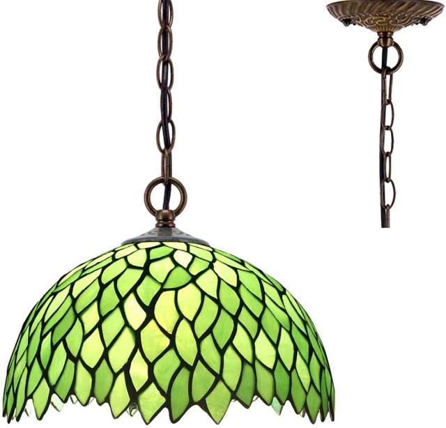 Tiffany Pendant Lighting for Kitchen Island Fixture 12 inch Green Wisteria Stained Glass Shade Industrial Boho Pendant Lamp Rustic Farmhouse Chandelier Swag Bar Hallway Living Dining Room Loft WERFACTORY