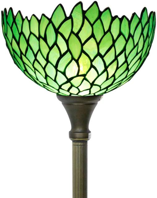 Tiffany Floor Lamp Torchiere Uplight 66 inch Tall Industrial Bronze Pole Vintage Boho Green Stained Glass Wisteria Retro Standing Corner Bright Torch Light Living Room Kids Bedroom Farmhouse WERFACTORY