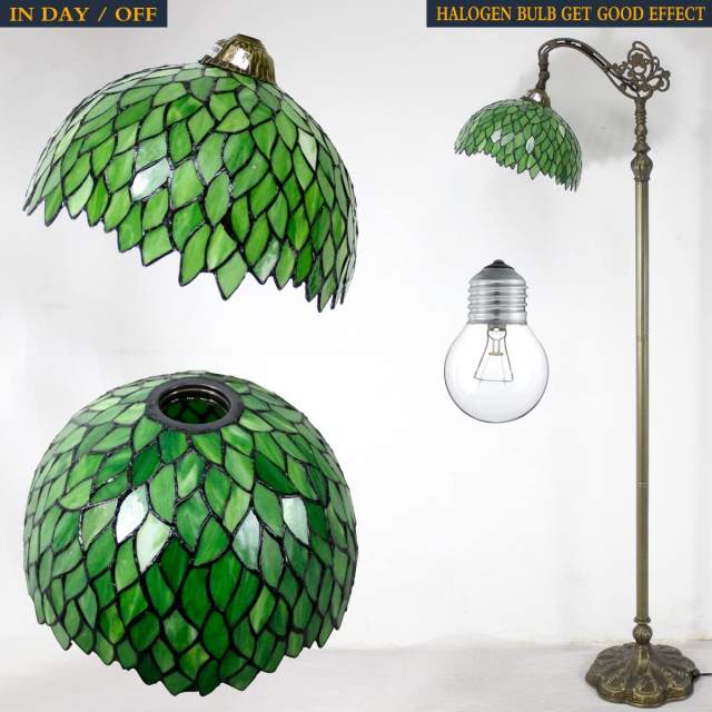 Tiffany Lamp Floor 64inch" Tall Green Wisteria Industrial Pole Vintage Boho Stained Glass Standing Corner Bright Reading LED Soft Light Arched Adjustable Arc-Living Room Kids Bedroom Farmhouse WERFACTORY