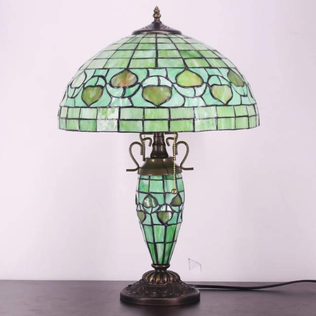 Tiffany Lamp 24 INCH  Tall Green Stained Glass Table Desk Work Study Reading Lighting Decor Living Room Bedside Kids Bedroom Home Office Side Nightstand Cute Unique LED Night Lamp End Desktop Craft ZJART