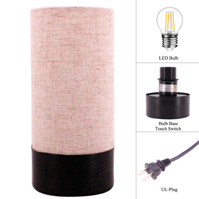 Touch Lamp Nature Fabric Bedside Lamp Mini Nightstand Table Lamp Touch Sensor Control Night Light House for Small Space of Kids Bedroom Corner Living Room WERFACTORY TIFFANY LED Bulb Included