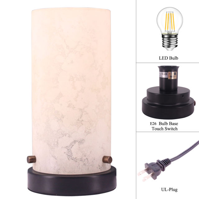 Touch Table Lamp - Mini Bedside Lamp with Glass Cream Shade, Nightstand Lamp with Black Metal Tower Base, Touch Sensor Control Night Light of Small Space for Living Room Bedroom Dining Room WERFACTORY