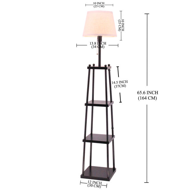 Floor Lamp with Shelves - Nature Fabric Shade, Modern Simple Shelf Standing Light, Tall Bookshelf Lamp with Display Shelves Metal Column Base, WERFACTORY Lamps for Living Room Bedroom Office Study
