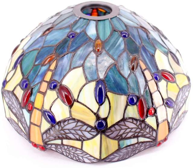 Tiffany Lamp Shade Replacement Only W12H6 Inch Sea Blue Stained Glass Dragonfly Lampshade 1-5/8-Inch Fitter Opening for Floor Arch Lamp Torchiere Lamp Ceiling Fixture Pendant Light S128 WERFACTORY