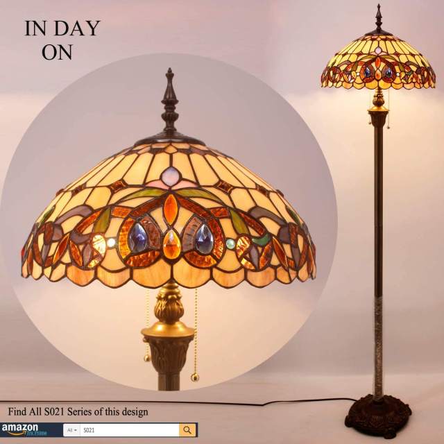 Tiffany Floor Lamp Base Only, For 16-24 Inch Stained Glass Lampshade Height 62 Inch Bronze Finished Resin Base Antique Standing Lighting Werfactory Lamps For Living Room Bedroom Coffee Bar Table Gift
