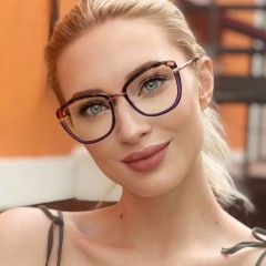 Vintage Cat Eye Oversized Charming Female Glasses Tr And Metal Round Frame Anti Blue Glasses High Quality Optical Designer Glass