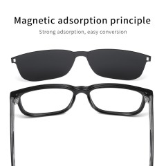 Custom Black Classic Square Polarized Magnetic Clip On Shade Sunglasses Reading Glasses