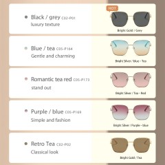 Hollow-Carved Design Oversized Square Sunglasses Women Fashion Brand Designer Clear Lens Gray Shades Uv400 Sun Glasses