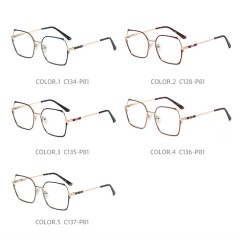 Italy Design Hexagon Oem Brand Anti Blue Eye Glasses Optical Metal Frame Glasses Women