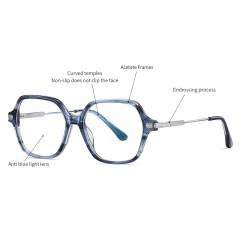 Anti-Blue Light Glasses Fashion Retro Acetate Frame Metal Spring Leg Eyeglasses