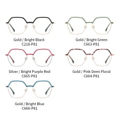 Optical Glasses Frame Women Fashion Polygonal Two-Color Anti-Blue Light Glasses