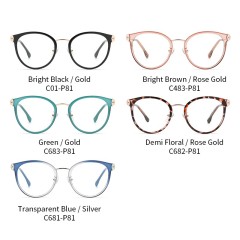 Women Cat Eye Stylish Frame With Metal Temple High-Quality Optical Anti-Blue Light Eye Protection Eyewear