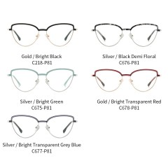 Women Eyewear Frame Tr+ Metal Cat Eye Optical Glasses