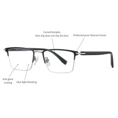 Optical Prescription Glasses Frame Pure Titanium Glasses Frame Men Square Blue Light Blocking Glasses